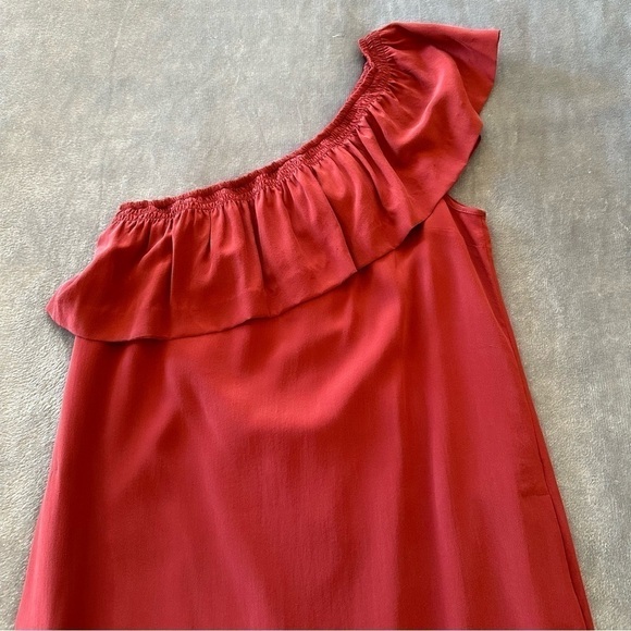 Madewell 100% Silk One-Shoulder Burgundy Mini Dress Size 4 - Picture 11 of 13